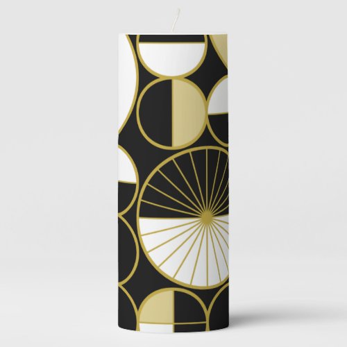 Mid Century Modern Circles Halves Black Gold Pillar Candle