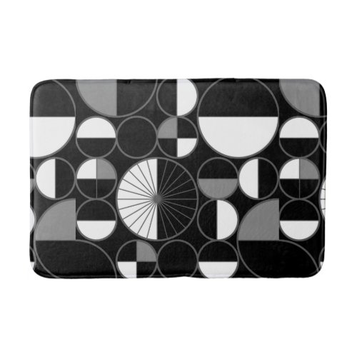 Mid Century Modern Circles Halves Black Gray Bath Mat