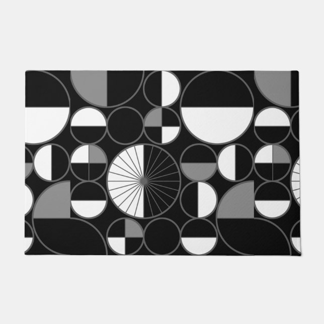 Mid Century Modern Circles Halves Black Gray Doormat (Front)