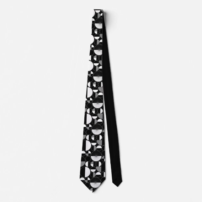Mid Century Modern Circles Halves Black Gray Neck Tie (Front)