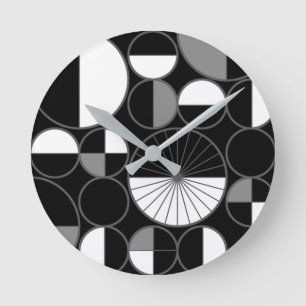 Mid Century Modern Circles Halves Black Gray Round Clock