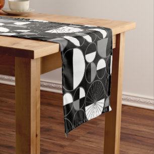 Mid Century Modern Circles Halves Black Gray Short Table Runner