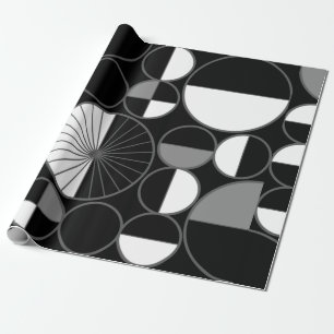 Mid Century Modern Circles Halves Black Gray Wrapping Paper