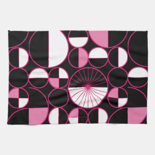 Mid Century Modern Circles Halves Black Pink Kitchen Towel