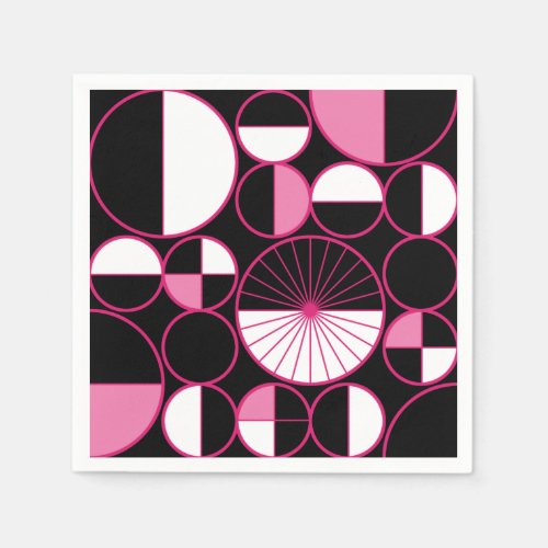 Mid Century Modern Circles Halves Black Pink Napkins