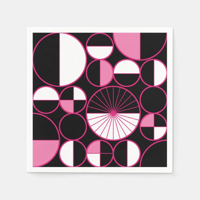 Mid Century Modern Circles Halves Black Pink Napkins (Front)