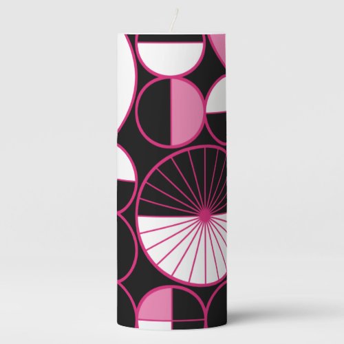 Mid Century Modern Circles Halves Black Pink Pillar Candle
