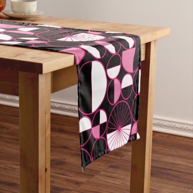 Mid Century Modern Circles Halves Black Pink Short Table Runner (In Situ)