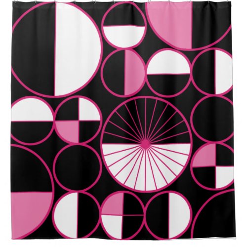 Mid Century Modern Circles Halves Black Pink Shower Curtain