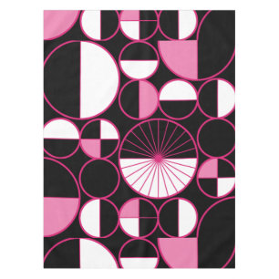 Mid Century Modern Circles Halves Black Pink Tablecloth