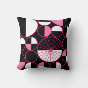 Mid Century Modern Circles Halves Black Pink Throw Pillow