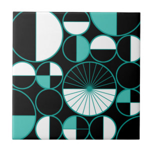 Mid Century Modern Circles Halves Turquoise Ceramic Tile