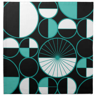 Mid Century Modern Circles Halves Turquoise Cloth Napkin