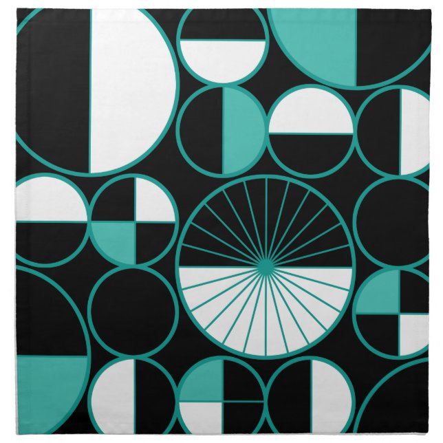 Mid Century Modern Circles Halves Turquoise Cloth Napkin (Front)