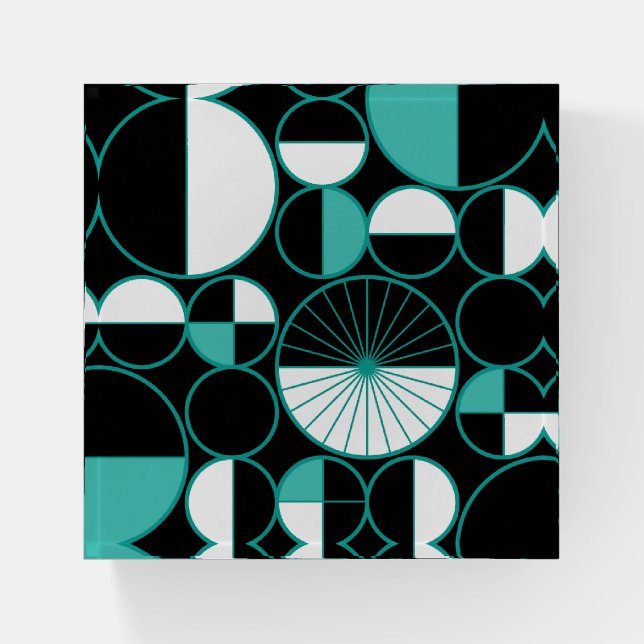 Mid Century Modern Circles Halves Turquoise Paperweight (Front)