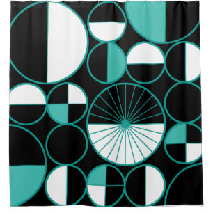 Mid Century Modern Circles Halves Turquoise Shower Curtain