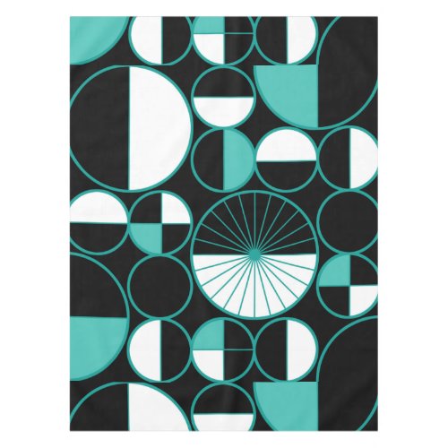 Mid Century Modern Circles Halves Turquoise Tablecloth