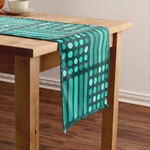 Mid Century Modern Circles Lines Teal Short Table Runner