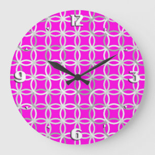 Mid-Century Modern circles, magenta, gray & white Large Clock