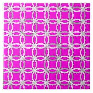 Mid-Century Modern circles, magenta, gray & white Tile