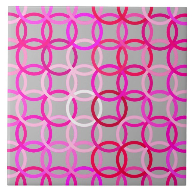 Mid-Century Modern circles, pink, magenta and grey Tile (Front)