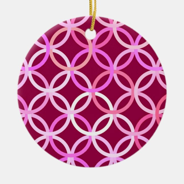 Mid-Century Modern circles, plum and orchid pink Ceramic Ornament (Front)
