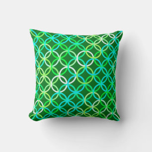 Mid-Century Modern circles, shades of green Throw Pillow