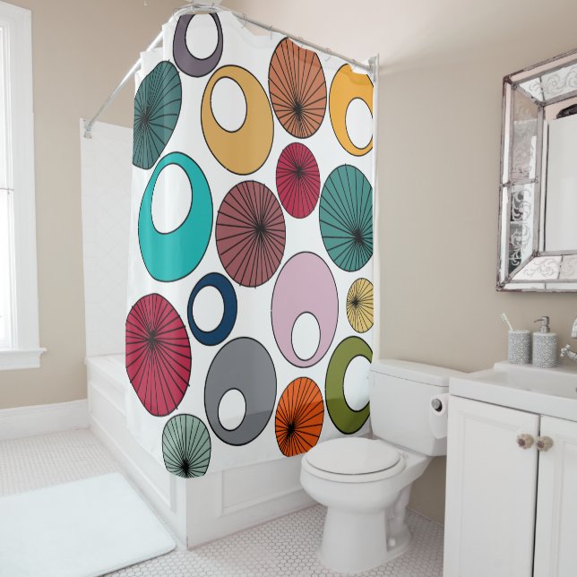 Mid-Century Modern Circles Shower Curtain (In Situ)