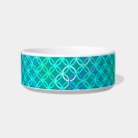 Mid-Century Modern circles, turquoise and aqua Bowl<br><div class="desc">Mid-Century Modern design based on the classic interlocking circles pattern - mixed media graphic in shades of aqua,  light turquoise,  white and lavender on a turquoise background</div>