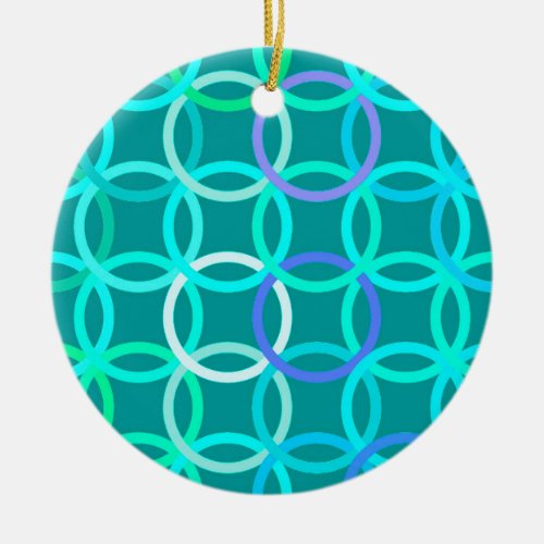 Mid_Century Modern circles turquoise and aqua Ceramic Ornament