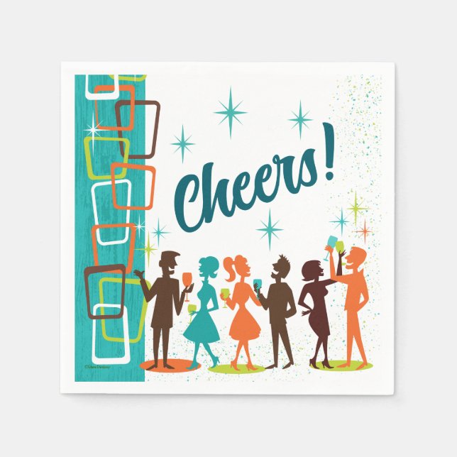 Mid-Century Modern Cocktails Engagement Party Napkins (Front)