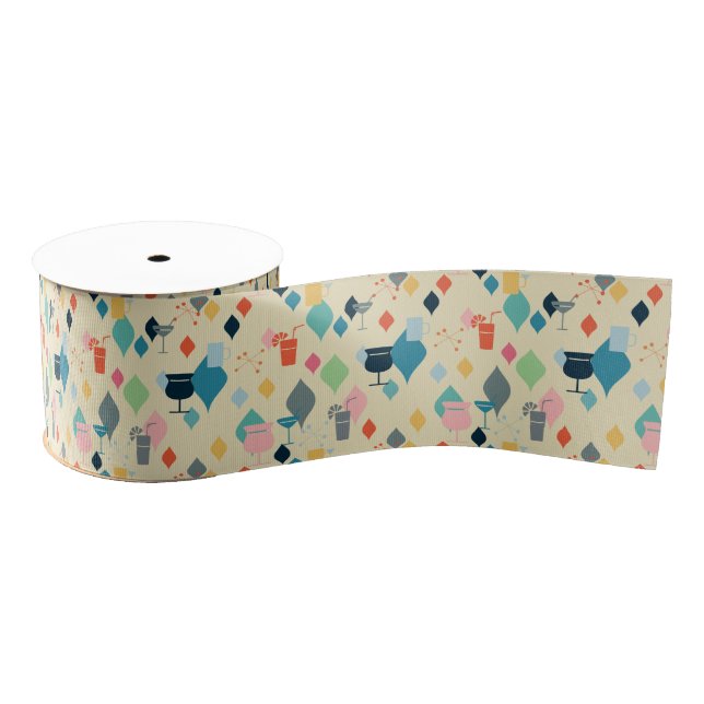 Mid Century Modern Cocktails Grosgrain Ribbon (Spool)