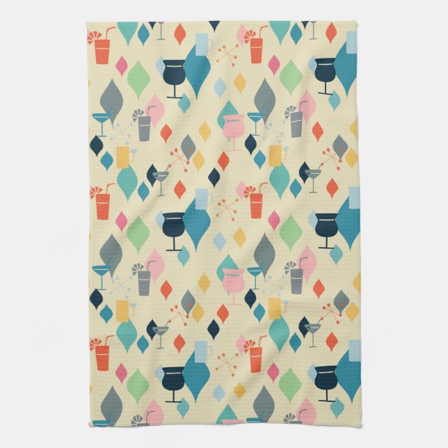 Mid Century Modern Cocktails Kitchen Towel (Vertical)