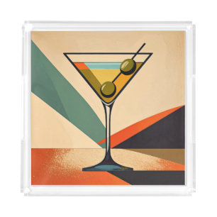 Mid Century Modern Color Block Martini Art Acrylic Tray