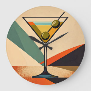 Mid Century Modern Color Block Martini Art Large Clock