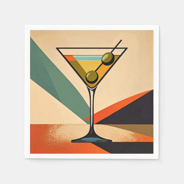 Mid Century Modern Color Block Martini Art Napkins (Front)