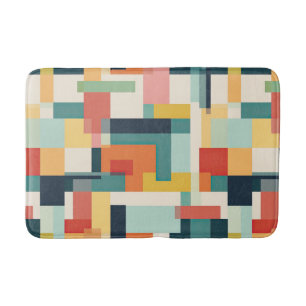 Mid Century Modern Color Blocks Geometric Pattern Bath Mat