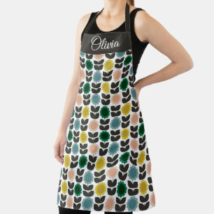  Mid-Century Modern Colored Retro Groovy Flowers  Apron