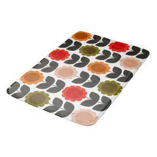  Mid-Century Modern Colored Retro Groovy Flowers  Bath Mat