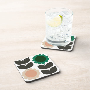  Mid-Century Modern Colored Retro Groovy Flowers  Beverage Coaster