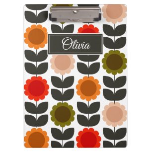  Mid-Century Modern Colored Retro Groovy Flowers  Clipboard
