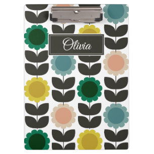 Mid-Century Modern Colored Retro Groovy Flowers  Clipboard