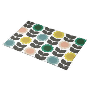 Mid-Century Modern Colored Retro Groovy Flowers Cloth Placemat