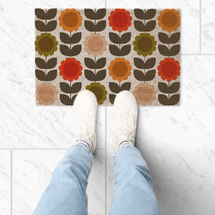  Mid-Century Modern Colored Retro Groovy Flowers  Fiber Doormat