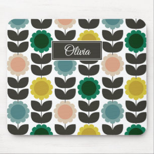  Mid-Century Modern Colored Retro Groovy Flowers  Mouse Pad