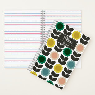 Mid-Century Modern Colored Retro Groovy Flowers Notebook