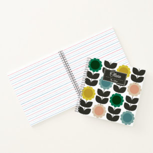 Mid-Century Modern Colored Retro Groovy Flowers Notebook