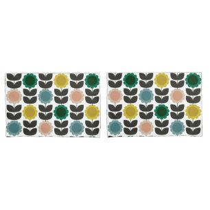  Mid-Century Modern Colored Retro Groovy Flowers  Pillow Case