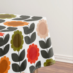  Mid-Century Modern Colored Retro Groovy Flowers  Tablecloth