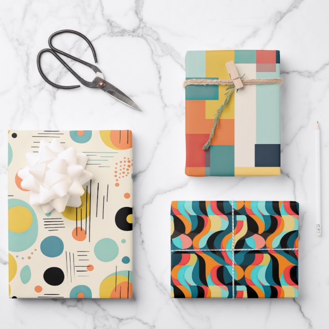 Mid Century Modern Colorful Abstract Pattern Wrapping Paper Sheets (Front)
